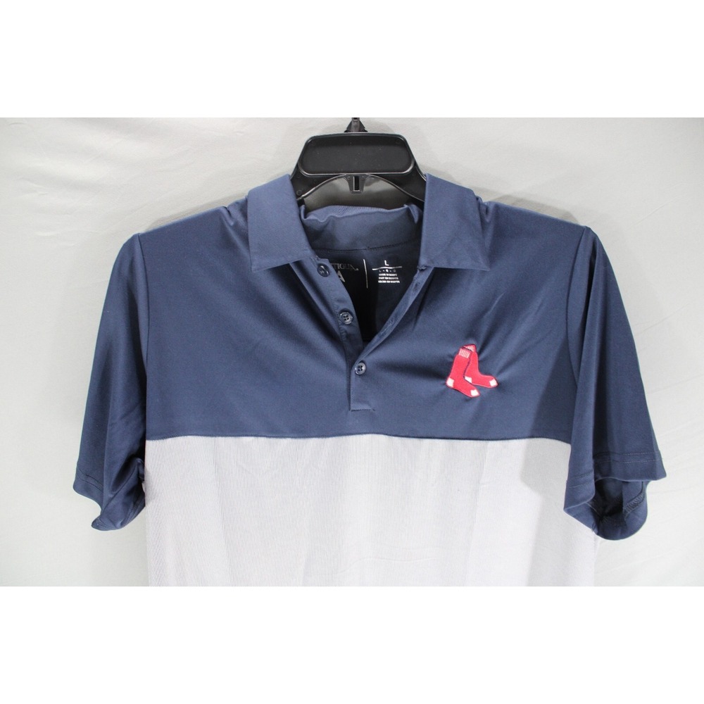 Antigua Boston Red Sox Polo Shirt Size Large Striped Navy Gray Polyester